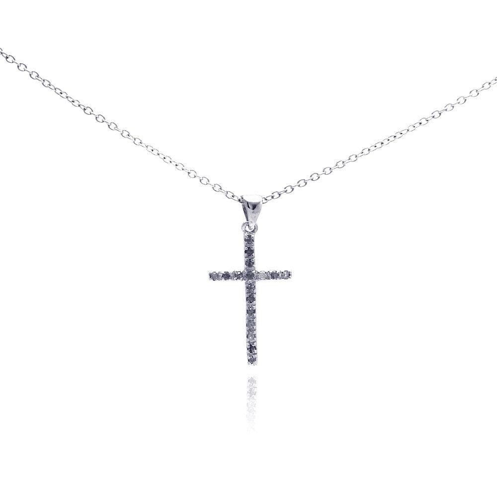 Silver 925 Rhodium Plated Clear Diamond Cross Pendant Necklace - STP01027 | Silver Palace Inc.
