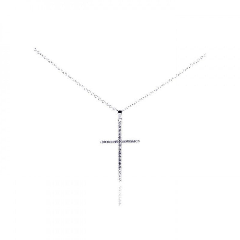 Silver 925 Rhodium Plated Clear Diamond This Cross Pendant Necklace - STP01028 | Silver Palace Inc.