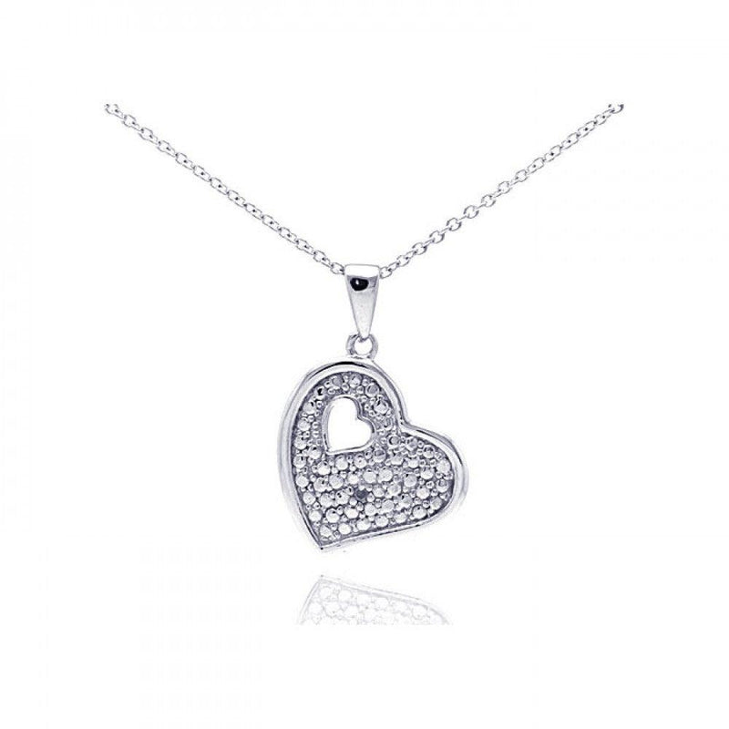 Silver 925 Rhodium Plated Clear Diamond Heart Pendant Necklace - STP01036 | Silver Palace Inc.