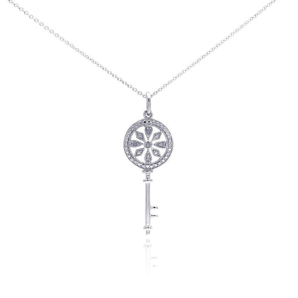 Silver 925 Rhodium Plated Clear Diamond Key Pendant Necklace - STP01039 | Silver Palace Inc.