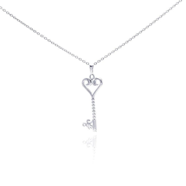 Silver 925 Rhodium Plated Clear CZ Key Heart Pendant Necklace - STP01045 | Silver Palace Inc.