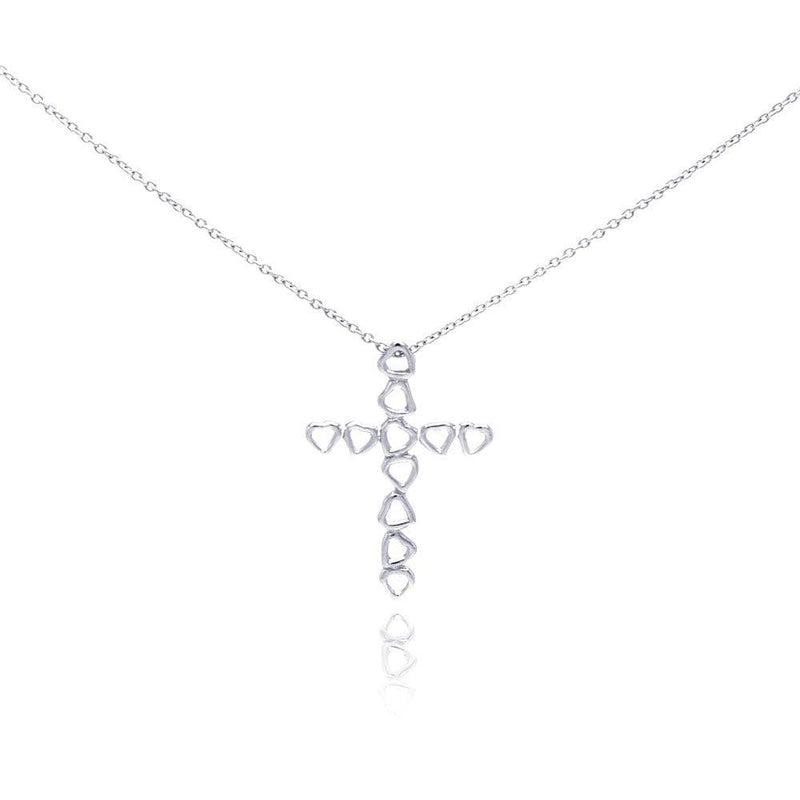 Closeout-Silver 925 Rhodium Plated Heart Cross Pendant Necklace - STP01050 | Silver Palace Inc.