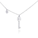 Silver 925 Rhodium Plated Clear CZ Key Pendant Necklace - STP01055 | Silver Palace Inc.