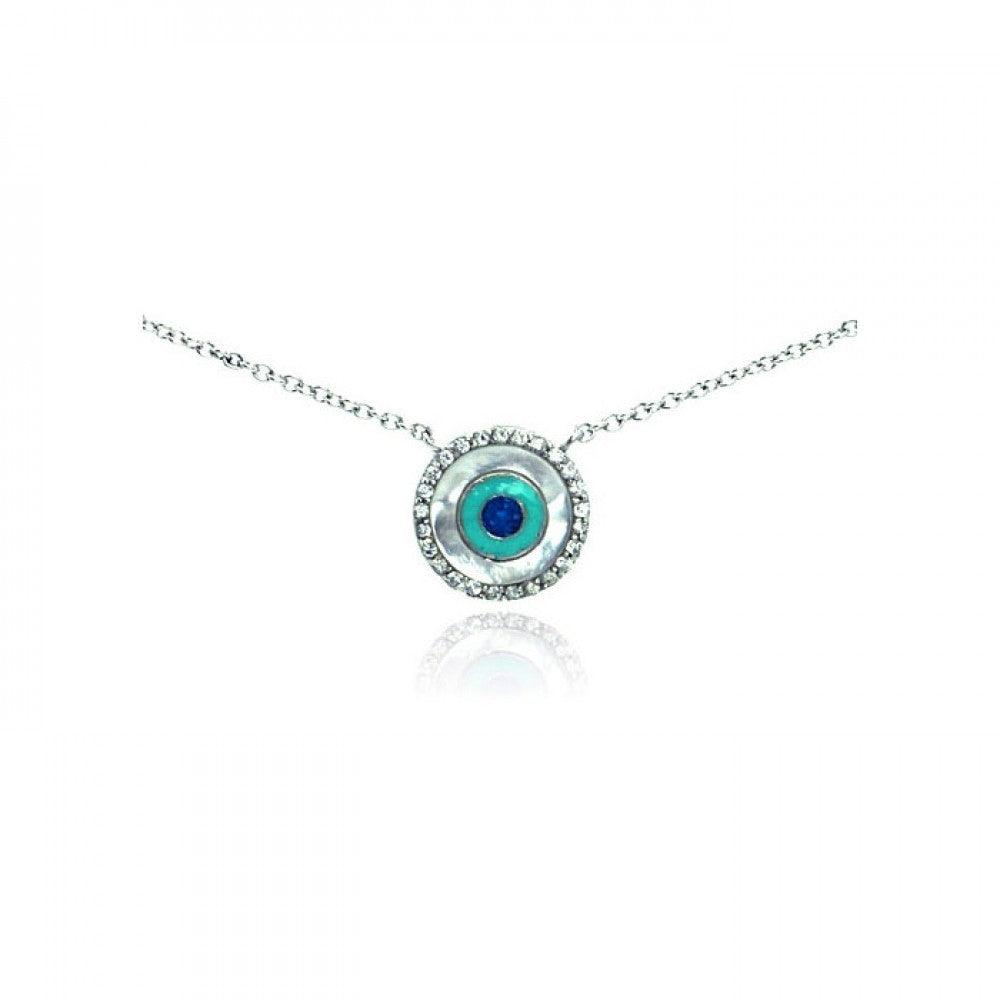 Silver 925 Rhodium Plated Clear CZ Evil Eye Pendant Necklace - STP01060 | Silver Palace Inc.