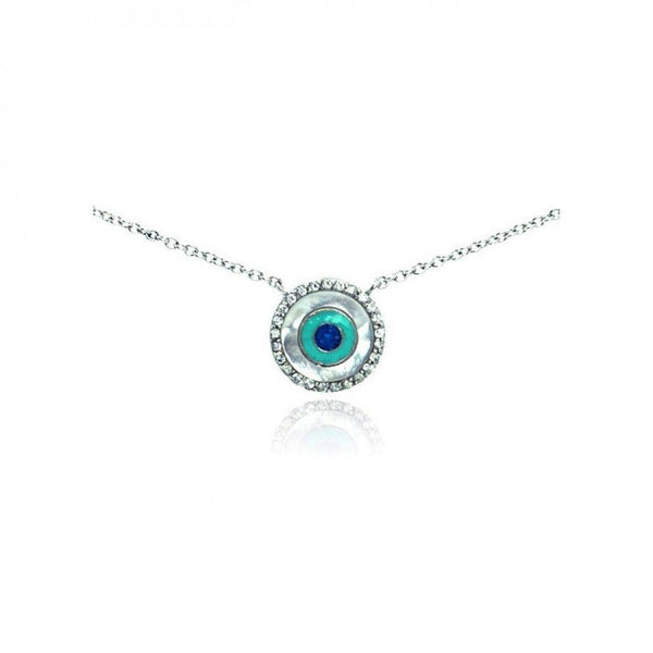 Silver 925 Rhodium Plated Clear CZ Evil Eye Pendant Necklace - STP01060 | Silver Palace Inc.