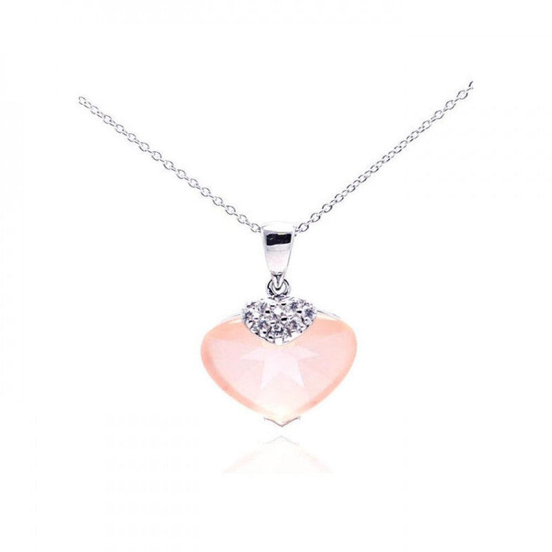 Closeout-Silver 925 Rhodium Plated Champagne CZ Heart Pendant Necklace - STP01063CH | Silver Palace Inc.