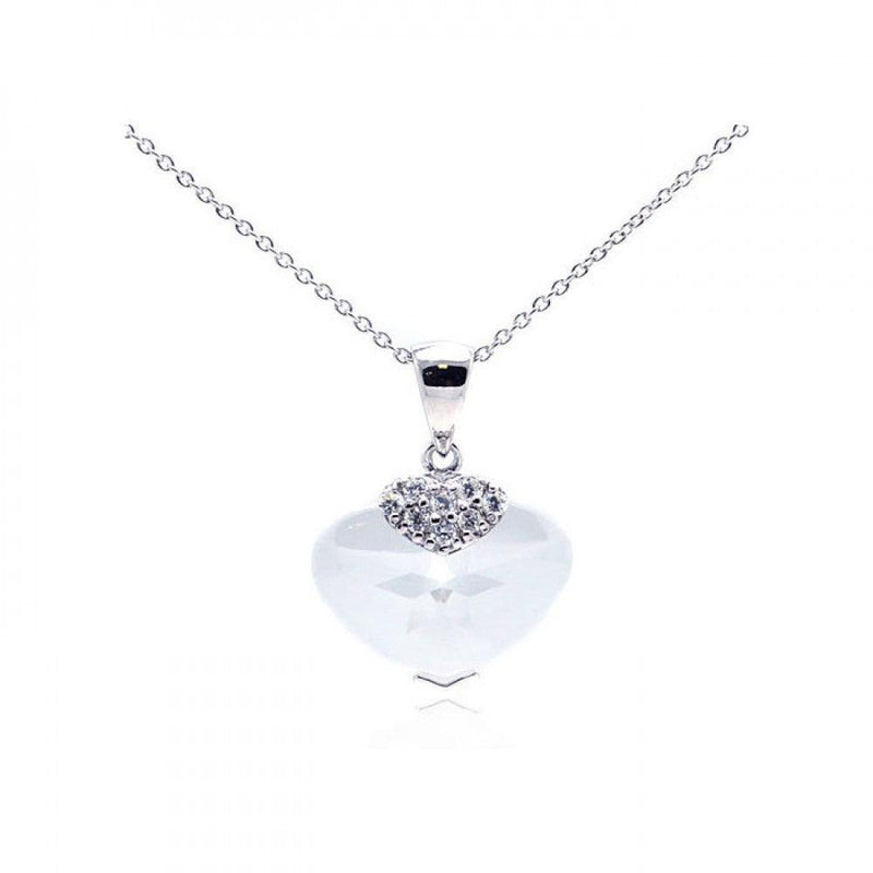 Closeout-Silver 925 Rhodium Plated Clear CZ Heart Pendant Necklace - STP01063CLR | Silver Palace Inc.