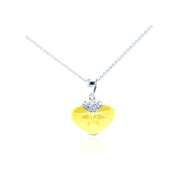 Closeout-Silver 925 Rhodium Plated Yellow CZ Heart Pendant Necklace - STP01063YLW | Silver Palace Inc.