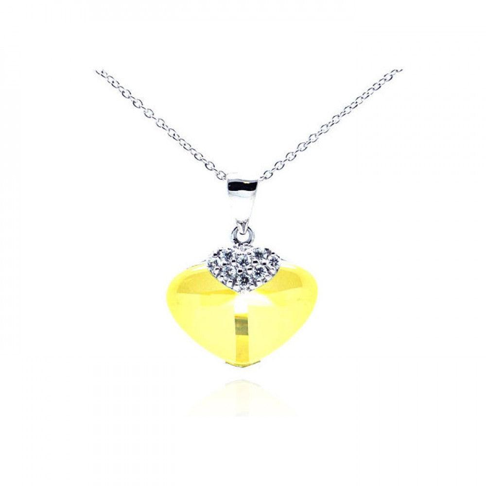 Closeout-Silver 925 Rhodium Plated Yellow CZ Heart Pendant Necklace - STP01064YLW | Silver Palace Inc.
