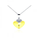 Closeout-Silver 925 Rhodium Plated Yellow CZ Heart Pendant Necklace - STP01064YLW | Silver Palace Inc.
