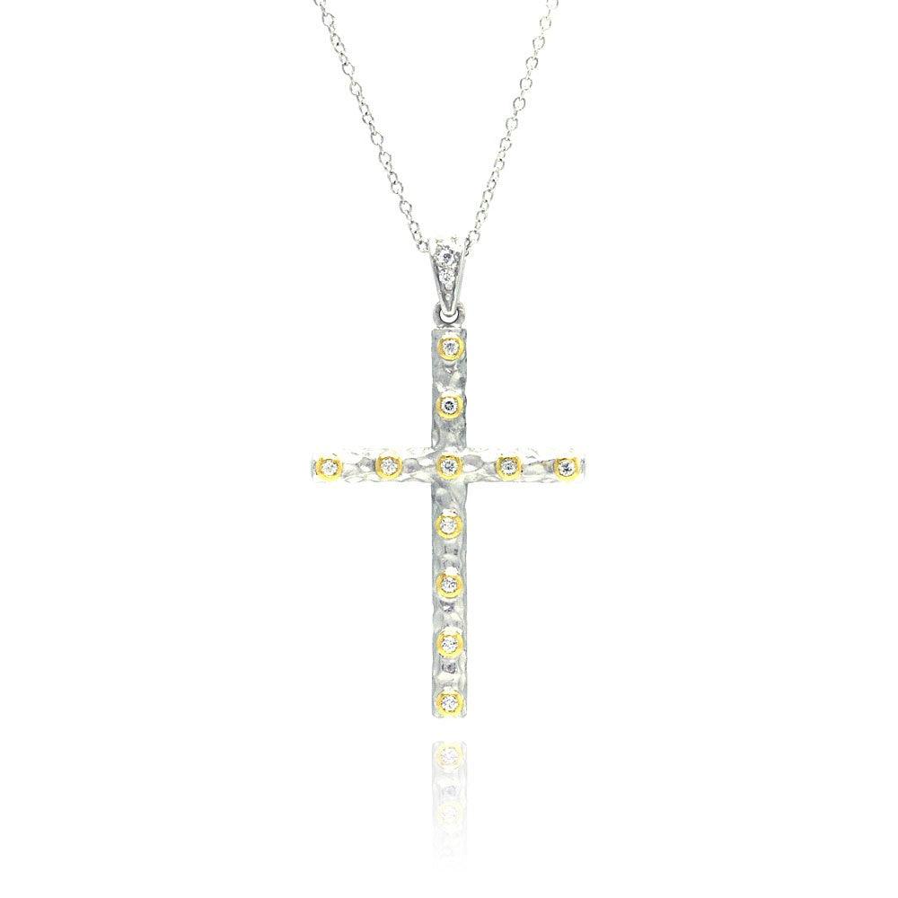 Closeout-Silver 925 Rhodium Plated Clear CZ Cross Pendant Necklace - STP01065 | Silver Palace Inc.