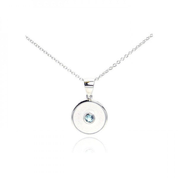 Silver 925 Rhodium Plated Blue CZ Circle Pendant Necklace - STP01078 | Silver Palace Inc.