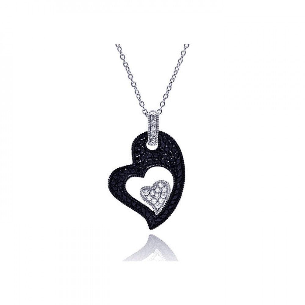 Clearance-Silver 925 Rhodium Plated Clear CZ Black Heart Pendant
