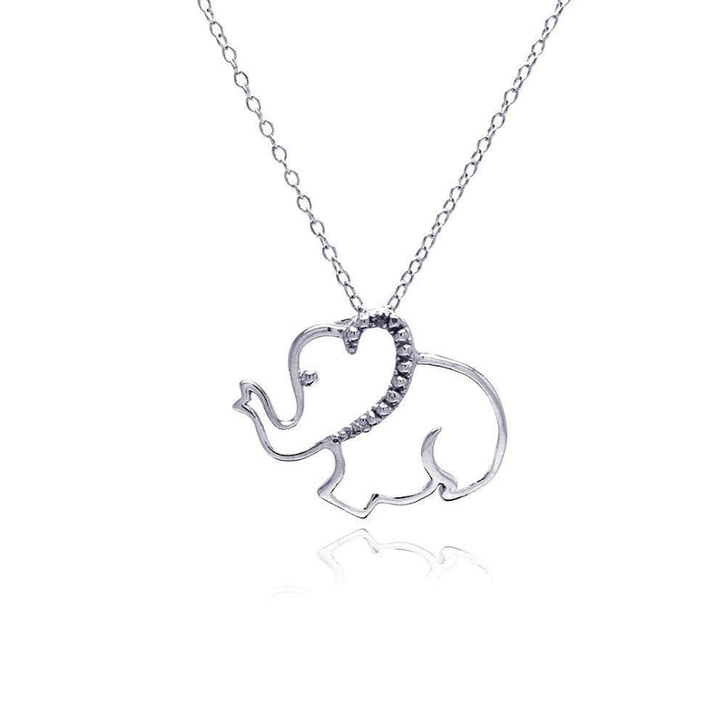 Silver 925 Rhodium Plated Clear Diamond Elephant Pendant Necklace - STP01315 | Silver Palace Inc.