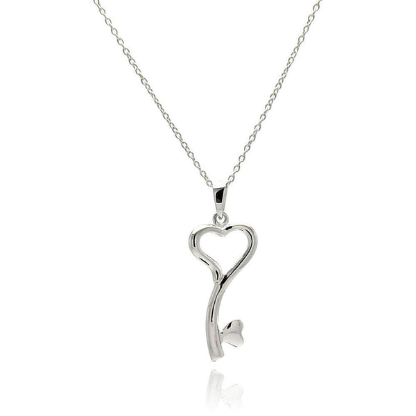 Silver 925 Rhodium Plated Clear CZ Heart Key Pendant Necklace - STP01328 | Silver Palace Inc.