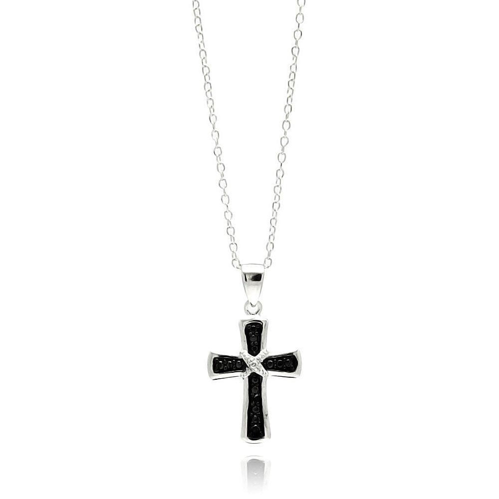 Silver 925 Rhodium Plated Clear CZ Cross Pendant Necklace - STP01331 | Silver Palace Inc.