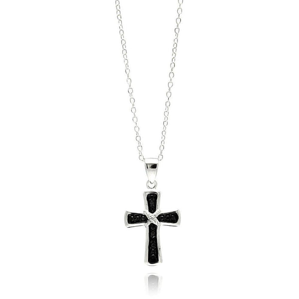 Silver 925 Rhodium Plated Clear CZ Cross Pendant Necklace - STP01331 | Silver Palace Inc.