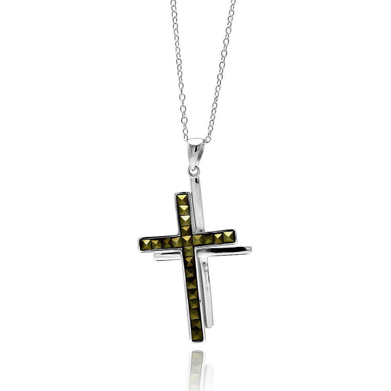 Closeout-Silver 925 Rhodium Plated Clear CZ Cross Pendant Necklace - STP01338 | Silver Palace Inc.