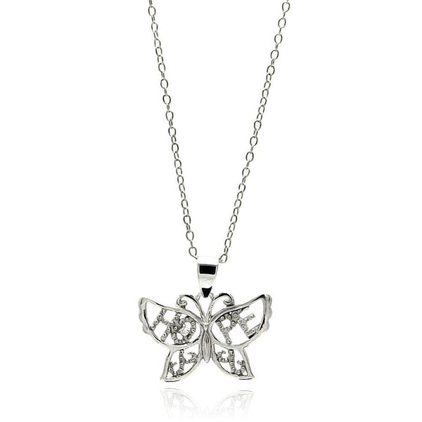 Silver 925 Rhodium Plated Clear CZ Butterfly Pendant Necklace - STP01345 | Silver Palace Inc.