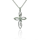 Silver 925 Rhodium Plated Clear CZ Flowery Cross Pendant Necklace - STP01357 | Silver Palace Inc.