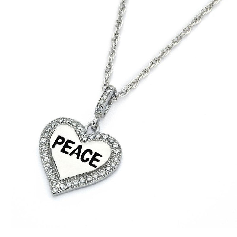Silver 925 Rhodium Plated Clear CZ Peace Heart Pendant Necklace - STP01359 | Silver Palace Inc.
