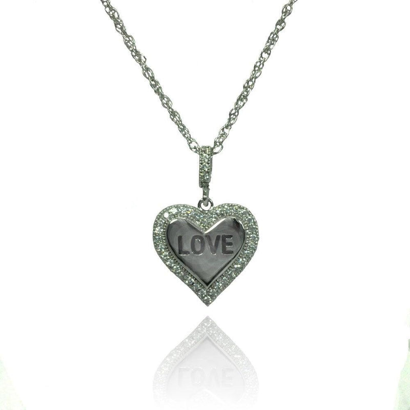 Silver 925 Rhodium Plated Clear CZ Heart Love Pendant Necklace - STP01363 | Silver Palace Inc.