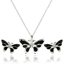 Rhodium Plated 925 Sterling Silver Black Butterfly CZ Stud Earring and Necklace Set - STS00415 | Silver Palace Inc.