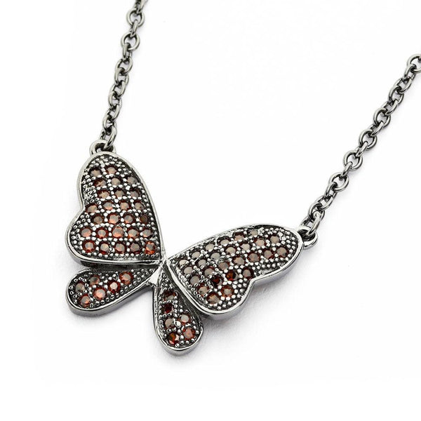 Silver 925 Black Rhodium Plated Butterfly CZ Necklace - BGP00805 | Silver Palace Inc.