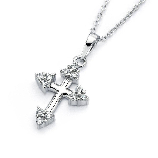 Silver 925 Rhodium Plated Clear CZ Cross Pendant Necklace -  BGP00826 | Silver Palace Inc.