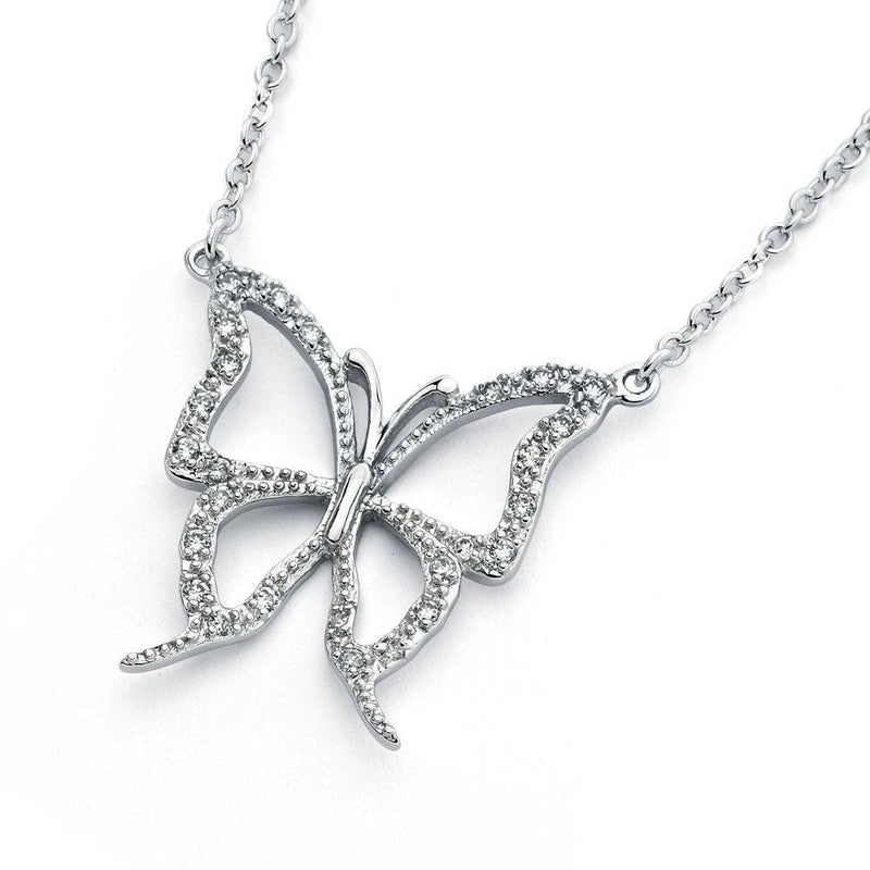 Silver 925 Rhodium Plated Open Butterfly Pendant Necklace - BGP00827 | Silver Palace Inc.