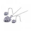 Silver 925 Rhodium Plated Clear Heart CZ Hook Earring and Dangling Necklace Set - BGS00023 | Silver Palace Inc.