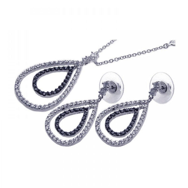 Silver Rhodium and Black Rhodium Plated Clear and Black Open Tear Drop CZ Dangling  Set - BGS00037 | Silver Palace Inc.