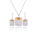 Closeout-Silver 925 Rhodium and Gold Plated Clear Heart Dog Tag CZ Dangling Stud Earring and Necklace Set - BGS00040 | Silver Palace Inc.