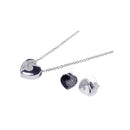 Silver 925 Rhodium Plated Clear Half Micro Pave Heart CZ Stud Earring and Necklace Set - BGS00047 | Silver Palace Inc.