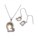 Closeout-Silver 925 Rhodium and Gold Plated Open Heart Clear Border CZ Hook Earring and Dangling Necklace Set - BGS00089 | Silver Palace Inc.