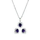 Silver 925 Rhodium Plated Purple and Clear Cluster Flower CZ Stud Earring and Dangling Necklace Set - BGS00160 | Silver Palace Inc.