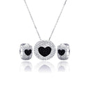 Silver 925 Rhodium and Black Rhodium Plated Clear and Black Heart Disc Rectangle CZ Set - BGS00214 | Silver Palace Inc.