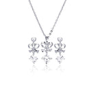Silver 925 Rhodium Plated Clear Blow CZ Hanging Stud Earring and Necklace Set - BGS00229 | Silver Palace Inc.