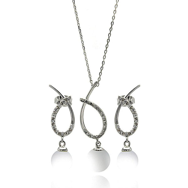 Silver 925 Rhodium Plated Clear Open Overlap Oval Teardrop Pearl CZ Hanging  Set - BGS00252 | Silver Palace Inc.
