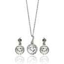 Silver 925 Rhodium Plated Clear Round CZ Hanging Stud Earring and Hanging Necklace Set - BGS00258 | Silver Palace Inc.