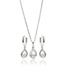 Silver 925 Rhodium Plated Open Teardrop Clear CZ Leverback Earring and Necklace Set - BGS00260 | Silver Palace Inc.