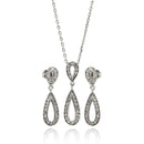 Silver 925 Rhodium Plated Clear Open Teardrop CZ Dangling Stud Earring and Dangling Necklace Set - BGS00261 | Silver Palace Inc.
