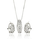 Silver 925 Rhodium Plated Multi Row Clear CZ French Clip Earring and Necklace Set - BGS00270 | Silver Palace Inc.