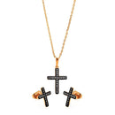 Silver 925 Black Rhodium and Gold Plated Cross Clear CZ Stud Earring and Necklace Set - BGS00277 | Silver Palace Inc.