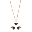 Silver 925 Black Rhodium and Gold Plated Clear Mini Star CZ Stud Earring and Necklace Set - BGS00278 | Silver Palace Inc.