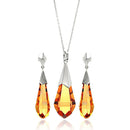 Silver 925 Rhodium Plated Champagne Drop CZ Hanging Stud Earring and Necklace Set - BGS00279 | Silver Palace Inc.