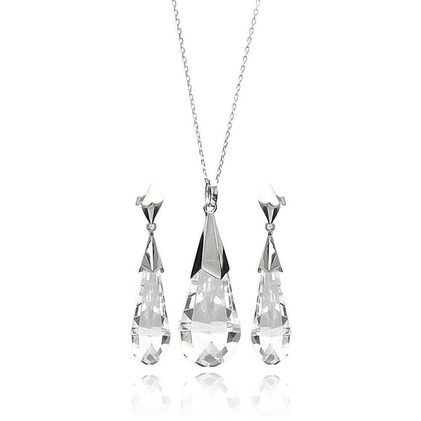 Silver 925 Rhodium Plated Clear Drop CZ Set - BGS00280 | Silver Palace Inc.