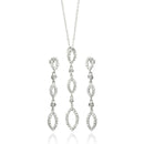 Silver 925 Rhodium Plated Open Marquis Dangling CZ Stud Earring and Necklace Set - STS00104 | Silver Palace Inc.