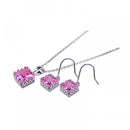 Silver 925 Rhodium Plated Square Pink CZ Hook Dangling Set - STS00135PNK | Silver Palace Inc.