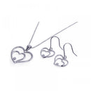 Silver 925 Rhodium Plated Graduated Open Heart CZ Dangling Hook Earring and Necklace Set - STS00176 | Silver Palace Inc.